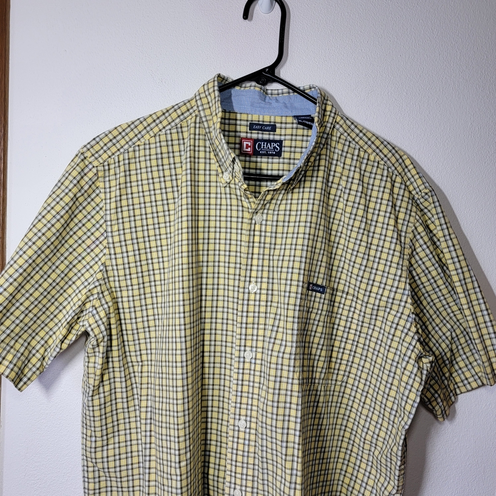 Chaps Men's Button-Down Shirt Yellow and Blue Check Size XXL - Picture 2 of 8
